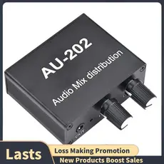 AU-202 2 Entradas 2 Saída Mixer Estéreo Distribuidor De Áudio Para Fone De Ouvido Potência Externa AMP Volume Controle S