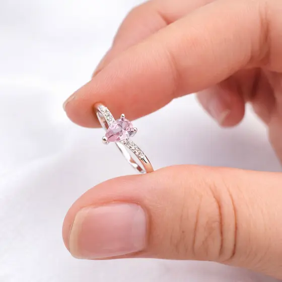 Anel Solitario Zirconia Rosa Gota Banhada a Prata 925/Ouro