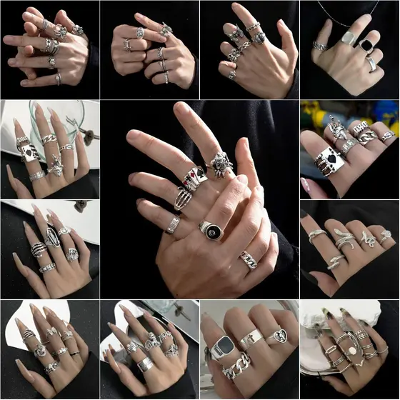 Punk Estilo Heavy Metal Esqueleto Exagerado Pôquer Palhaço Conjunto De Anéis De Aranha Para Homens Moda Góticos Jóias Pr