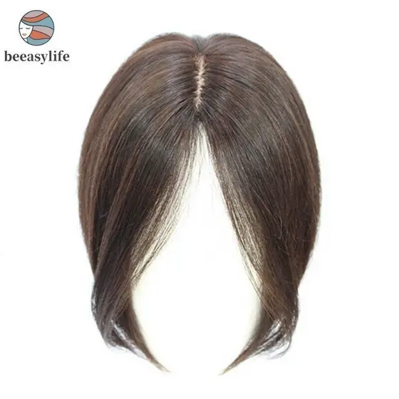 Peruca de Cabelo Humano 100% Real com Divisão Francesa, Média, com Presilhas para Mulheres 9WHN