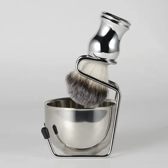 Conjunto de Limpeza de Barba com Tigela de Barbear, Caneca, Sabonete, Escova e Suporte para Prato