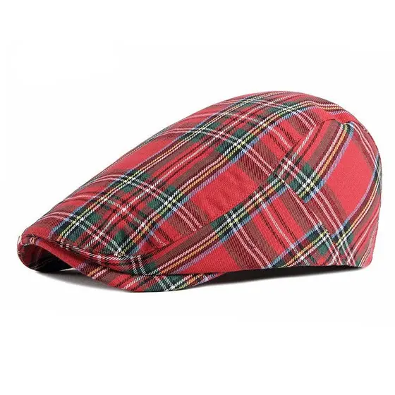 Boina De Malha Fashion Fina Listrada/Chapéu Xadrez Vermelho Verde Azul Bico De Pato Para Masculino E Mulheres