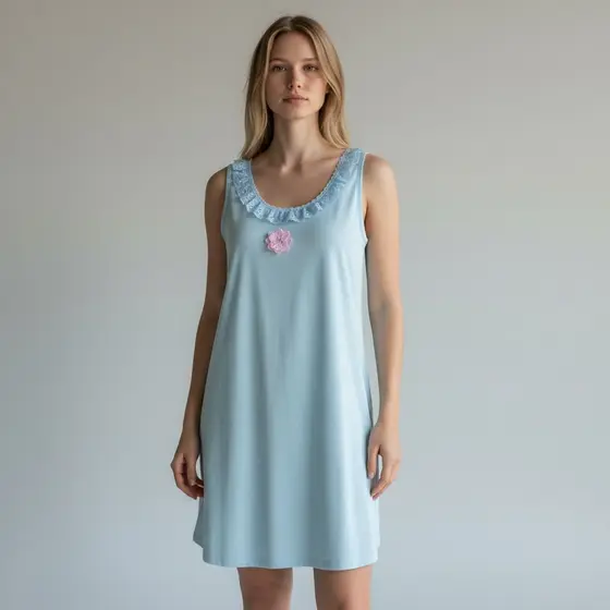 Pijama Camisola Regata Malha PV Algodão Camisola Feminina alça larga com Bico