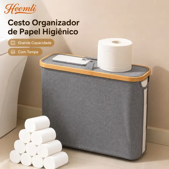 Heemli Cesto Organizador Dobrável Com Tampa e Visor Transparente Multiuso Para Banheiro Quarto Roupas Objetos