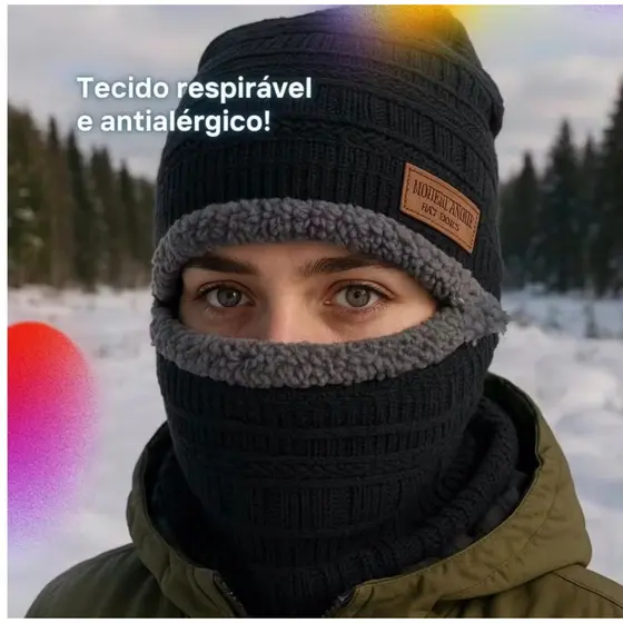 Kit Touca Peluciada+ Luva + Cachecol Pescoço Unisex Frio Inverno Quente
