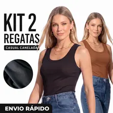 KIT 2 REGATAS CANELADA FEMINA MALHA CANELADA PREMIUM com elastano casual blogueira