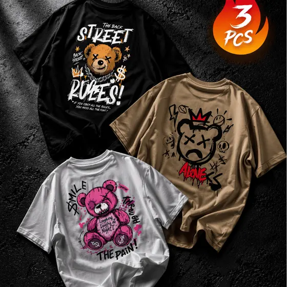 Kit 3 Camisa Camiseta Masculina Combo Blusa Malha Premium 100% Algodão Moda Streetwear