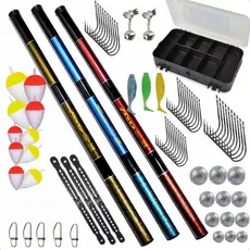Kit Pesca 3 Varas Telescópica 3 Mts Estojo Acessórios boia anzol chumbada isca sino snap