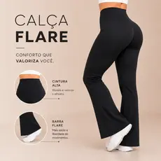 Calça Flare Feminina Inverno Suplex Premium Cintura Alta Zero Transparência Confortável Boca De Sino