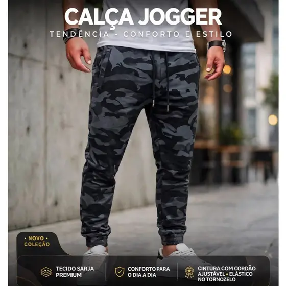 Calça Jogger Masculina 5 Opções De Cores Em Camuflagem Estilo Militar