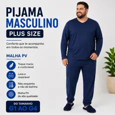 Pijama Masculino Plus Size Manga Longa Malha PV Inverno Calça e Blusa Confortável G1 G2 G3 G4
