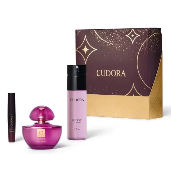 KIT PRESENTE EUDORA ROXO(EAU DE PARFUM 35 ML+BATOM MATTE TINT VINHO SUBLIME 4 ML+BODY SPRAY 100 ML)