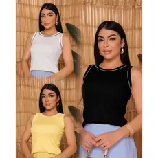 Blusa Femenina Bicolor Tecido Rivana Várias Cores Entrega Rápida