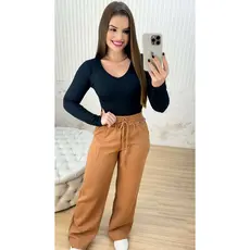 Blusa Feminina Manga Longa Gola V  Ribana Terminca Inverno 2026