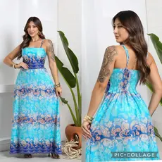 Vestido Longo Feminino Estampado Inspiração Verão