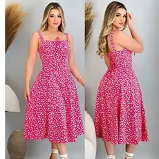 Vestido Feminino Mídi Romântico Estampa Floral | Fenda lateral Laço no Busto | Tendencia Moda