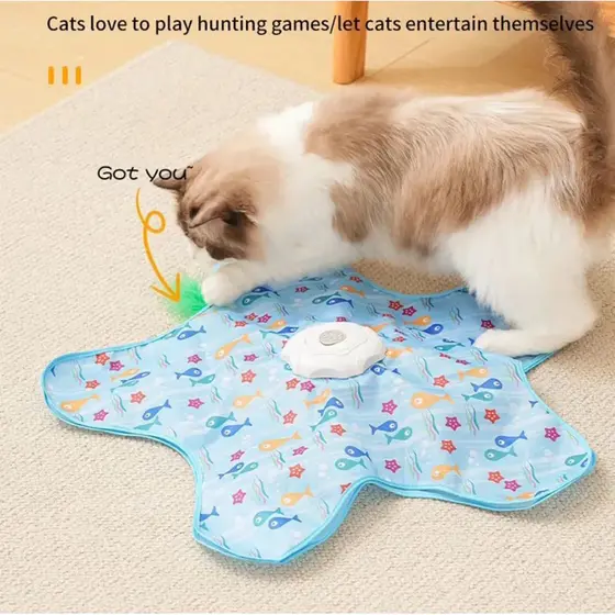 Brinquedo Interativo de Estrela-do-mar para Gatos Elétrico com Tapete Móvel e Teaser de Penas