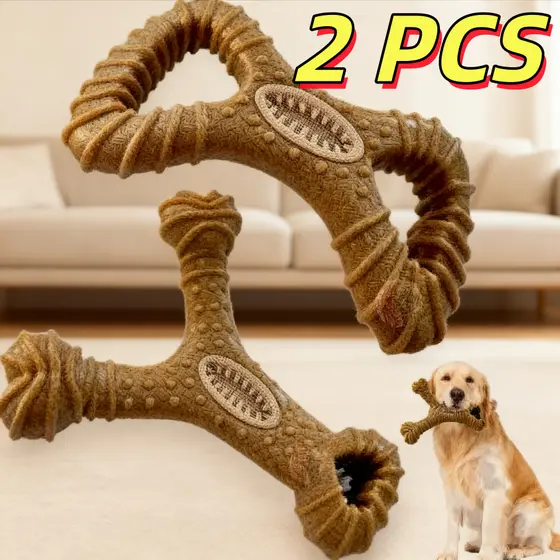 Brinquedo Interativo Osso Mordedor Cachorro Sabor Bacon Maciço E Resistente De Fibra De Trigo