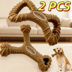 Brinquedo Interativo Osso Mordedor Cachorro Sabor Bacon Maciço E Resistente De Fibra De Trigo
