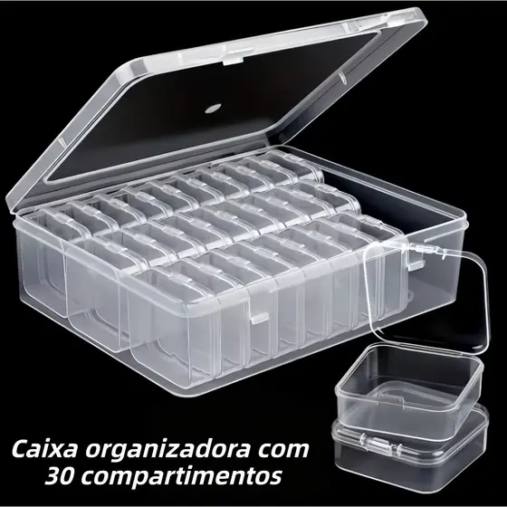 Caixa Organizadora com 30 potinhos. Organizador para acessórios, miçangas e itens em geral
