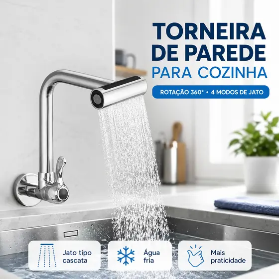 Torneira De Cozinha Água 4 Jatos Torneira Tubo Flexível Parede Cozinha para Pia de Cozinha Gourmet Flexível Inox