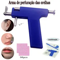 Pistola De Furar Orelha Piercing,  98 Brincos + 98 Tampões para Brincos +1 Marcador +1 Espelho
