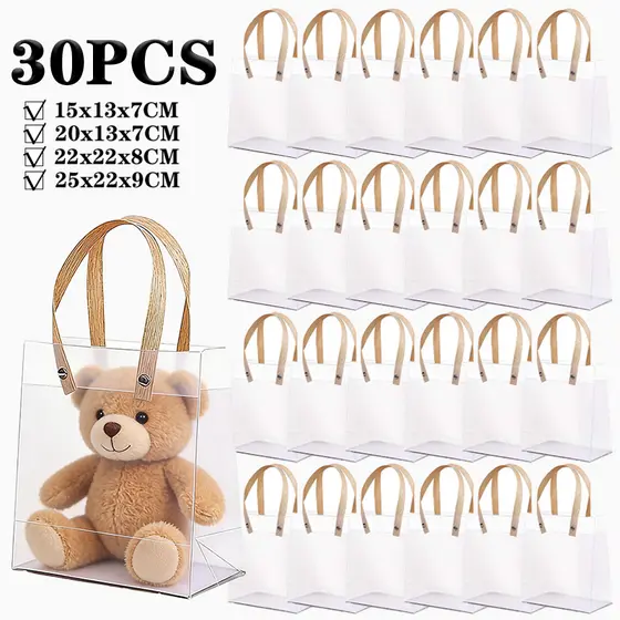 Kit 10/20/30 PCS Sacola Transparente Fosca Reforçada de PP com Alça de Fibra - Café Embalagens