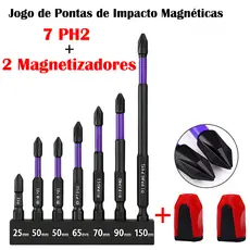 Kit 9 Bits Cruzado Magnéticos PH2 de Impacto Anti Derrapante Encaixe Preciso Anti choque Philips