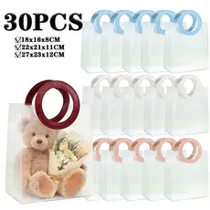 Kit 10-30 Bolsas Sacola Plástica Transparente Flexível De PP Alça Redonda Couro Sintético Em Cores Para Presente Brinde