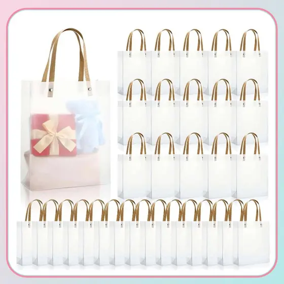 10/20/30pcs Sacola Transparente Fosca Reforçada de PVC com Alça de Fibra lembrancinha festa infantil personalizados