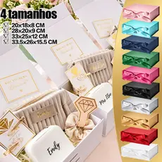Caixa Presente Dobrável com Ímã/Magnético e Fita Cetim - Papel Resistente para Aniversário/Casamento