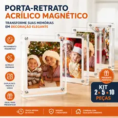 Kit Porta Retrato Magnético Acrílico Cristal 6x9 Polaroid Instax Geladeira Presente Lembrança