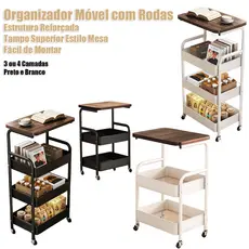 Carrinho De Rodas 360° 3~4 Andares Multiuso Para Casa, Estrutura Resistente para Casa, Cozinha e Escritório