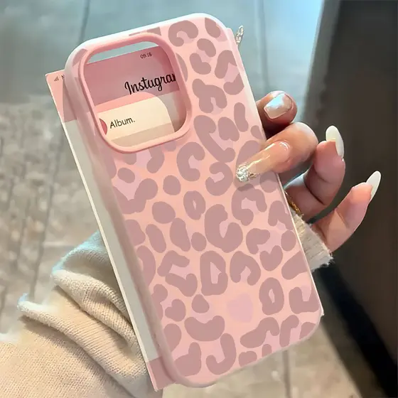 2 Em 1 Jelly Capa Capinha Para iPhone 17 Ar 16 15 14 Plus 13 12 11 Pro Max 16e Anti-Impacto Rosa Leopardo Impressã