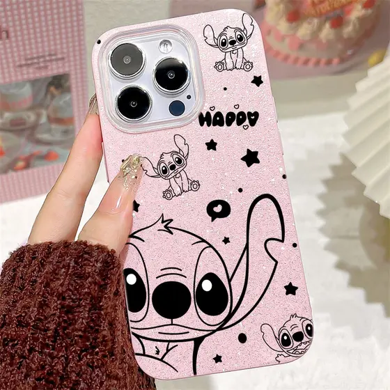 Stitch Cabeça Grande Fofa Brilho Rosa Capa Capinha Para iPhone 17 Ar 16 15 14 Plus 13 12 11 Pro Max XR Normal