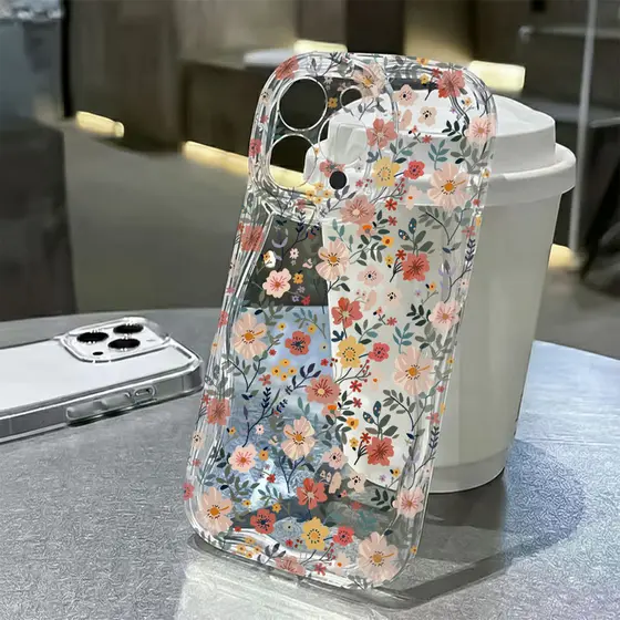 Capa Capinha Para iPhone 17 Air 16 15 14 Plus 13 12 11 Pro Max XR Silicone Transparente Flor Cheia