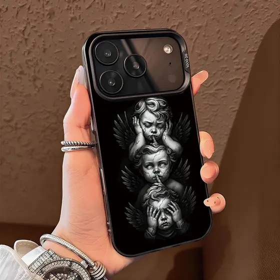 Anjo Três Não Estilo Dark Capa Capinha Para iPhone 7 8 14 15 16 Plus XS XR 11 12 13 17 Pro Max SE Normal Anti impressão
