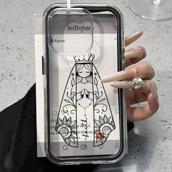 Nossa Senhora 2 Em 1 Capa Capinha Para iPhone 16 15 14 Plus 13 12 11 17 Air Pro Max Transparente Anti-Impacto