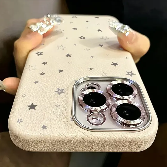 Toque Macio Igual Couro De Verdade Capa Capinha Para iPhone 16 15 14 Plus 17 Air 13 12 11 Pro Max Star Padrão De Couro