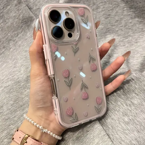 Mostra a Cor Original do Celular Capa Tulipa Para iPhone 16 15 14 Plus 13 12 11 17 Air Pro Max Ultra Transparente