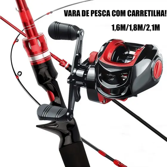 Conjunto De 2 Peças Inclui Vara De Pesca De Fundição Longa De 1,6/1,8/2,1 M E Carretel metal 7,2 : 1