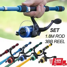Vara De Pesca Completa De 1.8M + Carretel De Arrasto Máximo De 10Kg , Resistente E Dur