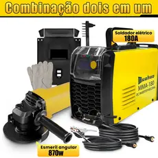 Conjunto 2 Em 1 MMA-180 Inversor Máquina De Solda Portátil + Rebarbadora Elétrica 870W Com Acessórios