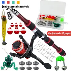 Conjunto Promocional Incluindo Vara De Pesca De 1.8 M , Carretel Com Roda Giratória E 35 Acessórios De Isca