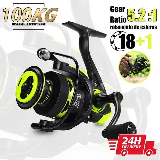Carretel De Pesca 5.2 : 1 Giratório 2000/7000 Com Cabo EVA Amarelo Escuro