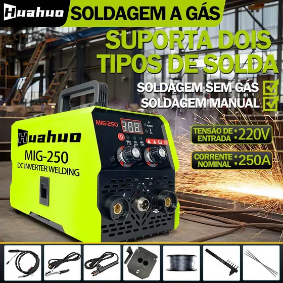 Máquina De Solda Inversora Arco MIG 250 MMA 2 Em 1 Portátil