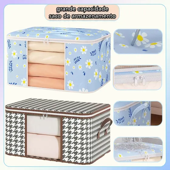 【Kit3】caixa de armazenamento Saco Organizador Cobertor Casaco Guarda Roupa Ecológico Anti-Poeira Umidade Insetos Multius