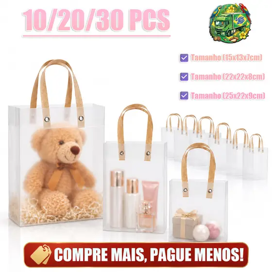 30/20/10Kit  Sacolas de Plástico Transparente Fosco para presentes decoração lembrancinha