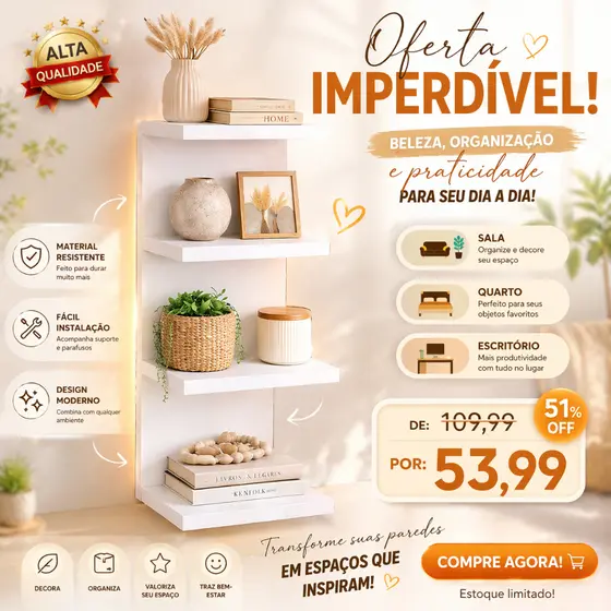 Torre Prateleira 85cm MDF Minimalista Organizador Multiuso