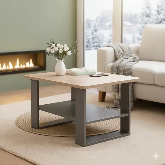Mesa de Centro Amadeirada com Pés Cinza – Edição Especial 68×45×45 | Estilo e Sofisticação
